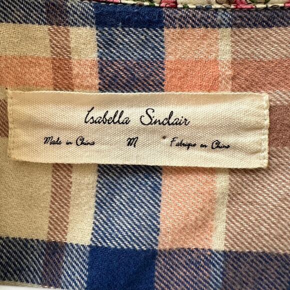 Anthropologie Isabella Sinclair Plaid Shirt Womens MEDIUM Boho Western Lace Back - Picture 10 of 11